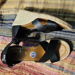 White Mountain Black Espadrille Wedges